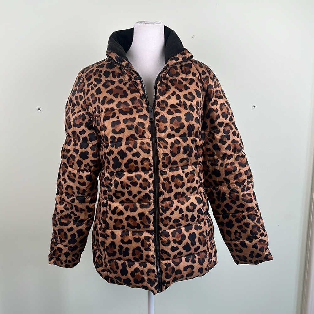 G.I.L.I. Zip Front Fleece Lined Printed Puffer Jacket in Leopard Size XS NWOT - Picture 4 of 14